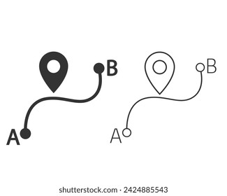 Line icon set of route from point A to point B with map pointer sign