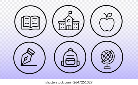 Line icon set school education supplies concept. Minimal outline learning elements stationery classic style. Online courses websites apps. Thin stroke gradient background vector illustration.
