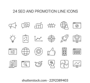 Line icon set. SEO and promotion pack. Vector Illustration