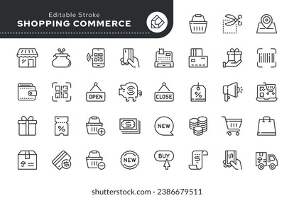 Line icon set. Shopping and E-Commerce. Shop, online purchase and sale. Vector icon pack.