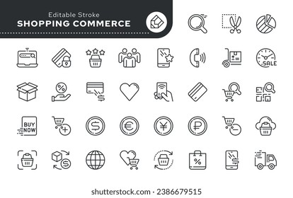 Line icon set. Shopping and E-Commerce. Shop, online purchase and sale. Vector icon pack.