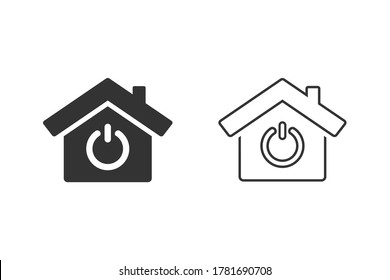 Line icon set of smart home with power efficiency. House or home with power button. Vector