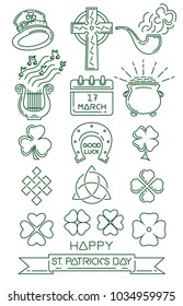 Line icon set for St. Patrick's Day. Patricks Day symbol collection. Vector illustration