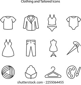 line icon set for taylor job shop workshop busines, clothes dressmaker, clothing and taylor icons set.
