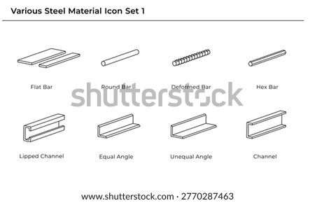 Line icon set of various steel materials1, vector collection