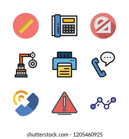 line icon set. vector set about phone call, warning, ruler and line chart icons set.