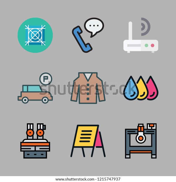 line icon set. vector set about\
industrial robot, text lines, printing and grid icons\
set.