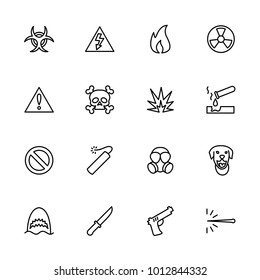 Line icon set of warning sign. Contain popular symbol of warning and forbidden. Editable stroke, vector isolated at white background
