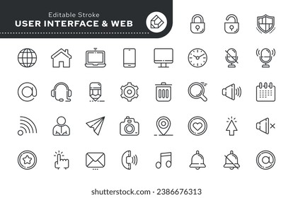 Conjunto de iconos de línea. Interfaz de usuario móvil web. UI y UX. Paquete de iconos del vector.