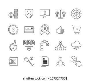 Zeilensymbol-Set, Kryptowährungssymbol, Blockchain-Symbol-Sammlung, Vektorgrafik