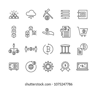 line icon set,cryptocurrency icon, blockchain icon collection, vector illustration