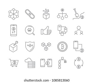 line icon set,cryptocurrency icon, blockchain icon collection, vector illustration