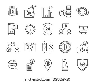 line icon set,cryptocurrency icon, blockchain icon collection, vector illustration