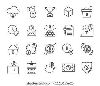 line icon set,cryptocurrency icon, blockchain icon collection, vector illustration