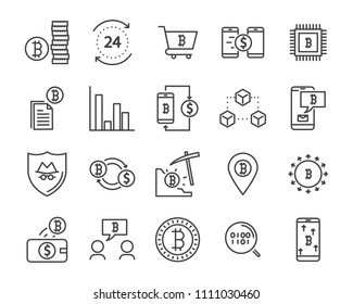 line icon set,cryptocurrency icon, blockchain icon collection, vector illustration