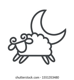 Line icon sheep and moon. Simple vector illustration with ability to change.