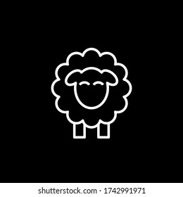Icono de línea de la oveja en el fondo negro. Icono de vector