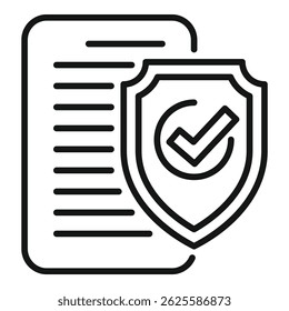 Line icon of a shield protecting a document, symbolizing data protection and security