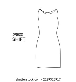 Line Icon Shift Dress Vector illustartion. Outline Sleeveless dress Linear vector icon isolated on white background. Simple Linear Dress for summer. Modern Women's Dress silhouette