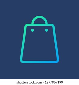 Line icon shopping bag isolated on blue background. Vector illustration.