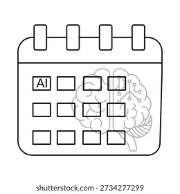 Line icon showing AI-based scheduling for optimizing time, resources, and task allocation in automated systems.