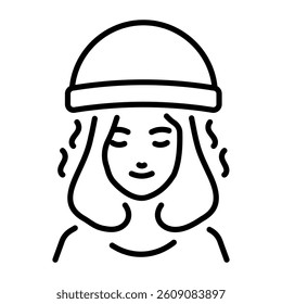 Line icon showing a girl putting hair steamer on her head 
