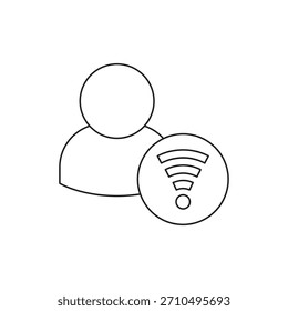 Icono de línea que muestra un usuario conectado a una red inalámbrica o Wi-Fi.