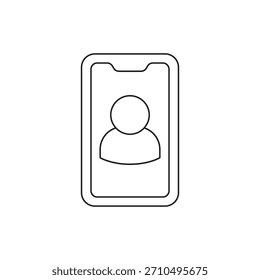 Icono de línea que muestra un perfil de usuario en un teléfono móvil o smartphone.