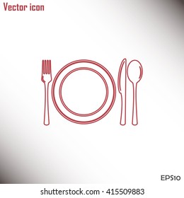 Line icon- sign with spoon, fork and knife.Menu card.