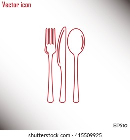 Line icon- sign with spoon, fork and knife. Menu card.