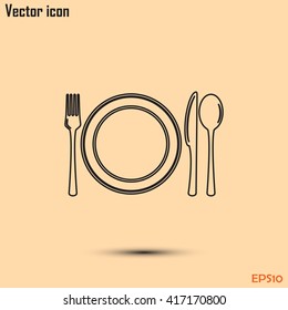Line icon- sign with spoon, fork and knife.Menu card.