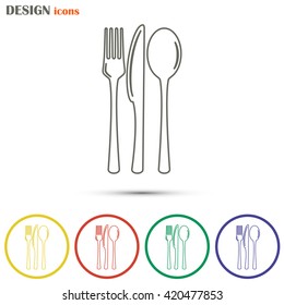 Line icon- sign with spoon, fork and knife.Menu card.