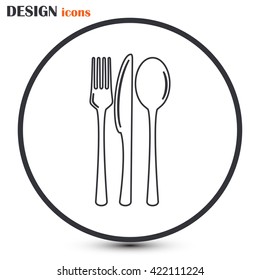 Line icon- sign with spoon, fork and knife.Menu card.