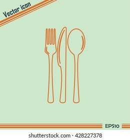 Line icon- sign with spoon, fork and knife.Menu card.