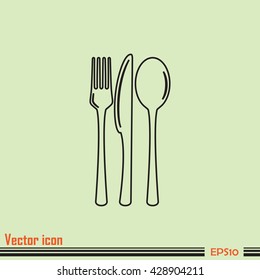 Line icon- sign with spoon, fork and knife.Menu card.