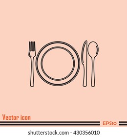 Line icon- sign with spoon, fork and knife.Menu card.
