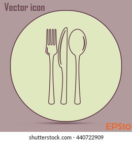 Line icon- sign with spoon, fork and knife.Menu card.