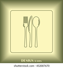 Line icon- sign with spoon, fork and knife.Menu card.