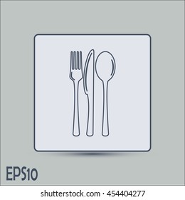 Line icon- sign with spoon, fork and knife.Menu card.