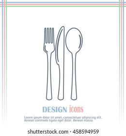 Line icon- sign with spoon, fork and knife.Menu card.
