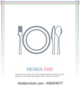 Line icon- sign with spoon, fork and knife.Menu card.