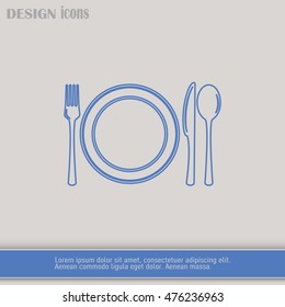Line icon- sign with spoon, fork and knife.Menu card.