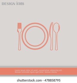 Line icon- sign with spoon, fork and knife.Menu card.