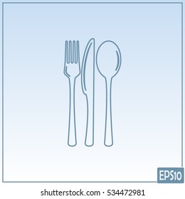 Line icon- sign with spoon, fork and knife.Menu card.