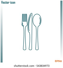 Line icon- sign with spoon, fork and knife.Menu card.