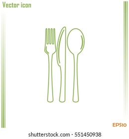 Line icon- sign with spoon, fork and knife.Menu card.