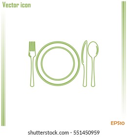 Line icon- sign with spoon, fork and knife.Menu card.