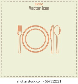 Line icon- sign with spoon, fork and knife.Menu card.