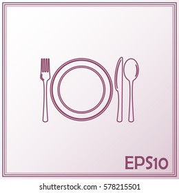 Line icon- sign with spoon, fork and knife.Menu card.