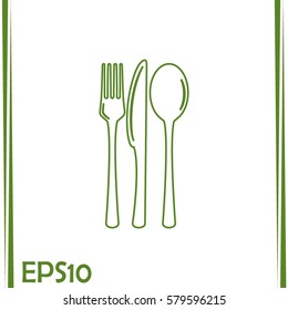 Line icon- sign with spoon, fork and knife.Menu card.